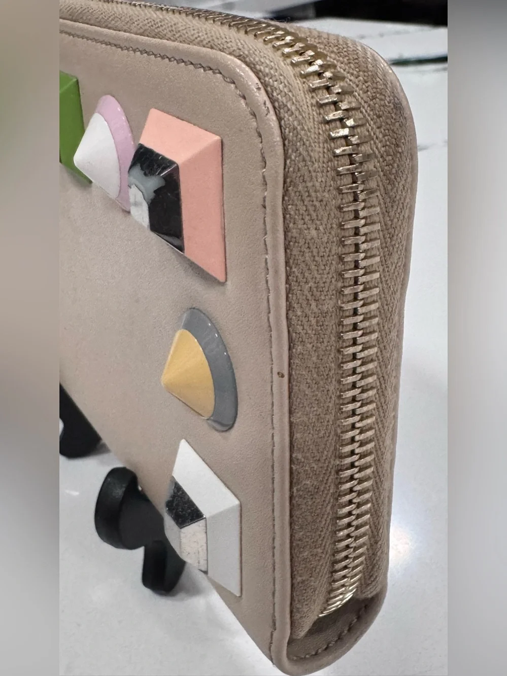 Fendi Roma Pastel Stud Zip Around Wallet COA Authentic Rare